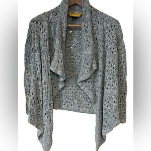 St John Open-Front Knit Sweater with Draped Waterfall Design in a pale blue
Sz P